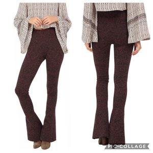 Free People Metallic Wine Knit Flare Bell Bottom
